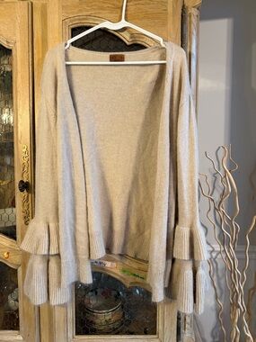 POL Beige Tiered Ruffle Sleeve Open Cardigan Sweater - Women